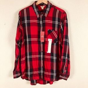 WOOLRICH Shirt Red Plaid Roll Tab Slv Button Everyday Casual New Size X Large